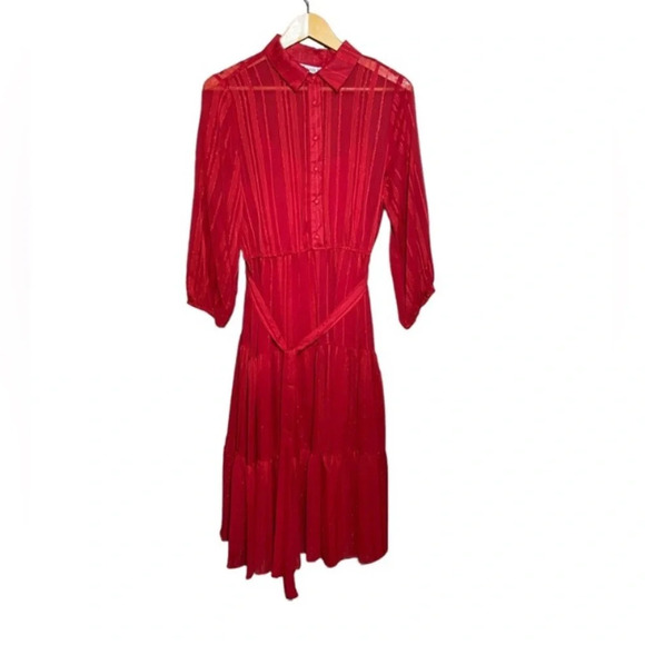 NWT Nanette Nanette Lepore Blake Shadow Stripe‎ Shirtdress Red Riding Hood Sz 8 - Picture 1 of 9